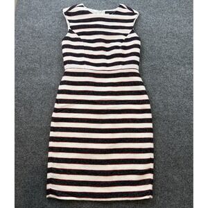 Banana Republic Boucle Stripe Sheath Dress Womens 2 Navy White Red Lined
